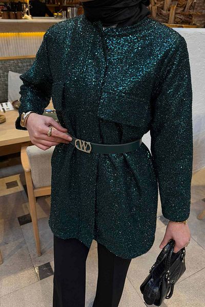 Melike Tatar Zemrüt Belted Sequined Jacket 32-3503