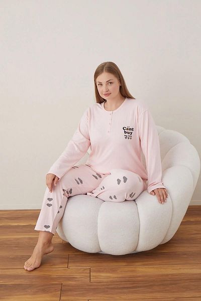 lindros Set pijama supradimensionată pentru femei, bumbac, guler cu nasturi, interlock 05109 - 1 bucată