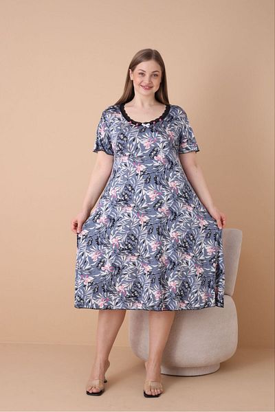 şuranur 100% Bamboo - U-Neck Lace Detail Flared Hem Suffle Overlock Dress