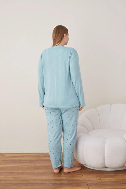 lindros Γυναικείο σετ πιτζάμες με βαμβακερό γιακά με κουμπιά Interlock Oversize 05108 - 1 τεμ.