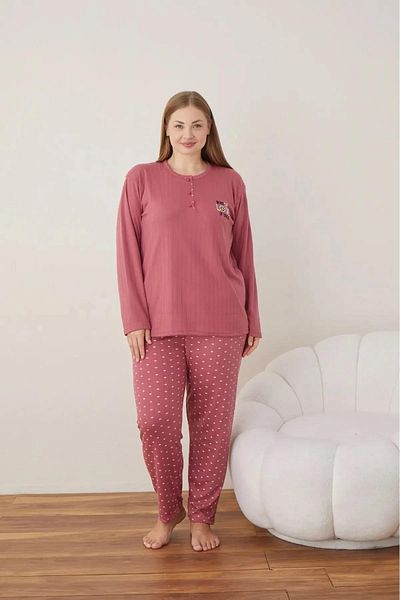 lindros Set pijama supradimensionată pentru femei, bumbac, cu guler cu nasturi, interlock 05121 - 1 bucată