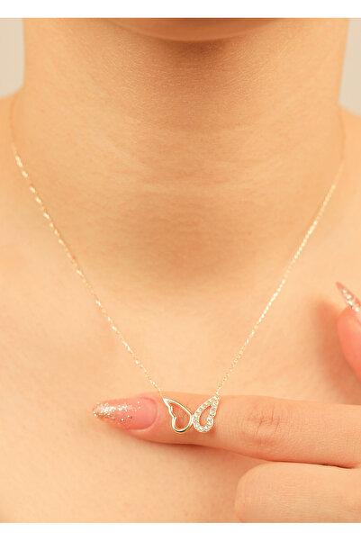 kuyumcu nurettin 1,75 gr (gram)  Kelebek  Şans  Kolyesi  Taşlı 45 cm 14 Ayar ...