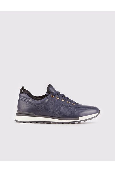 Cabani Genuine Leather Navy Blue Lace-Up Leather Coated Sole Men's Sports Shoes