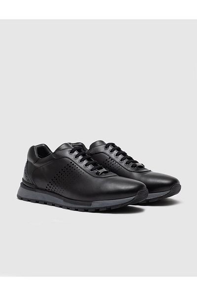 Cabani Black Genuine Leather Men's Sports Shoes - Lace-up