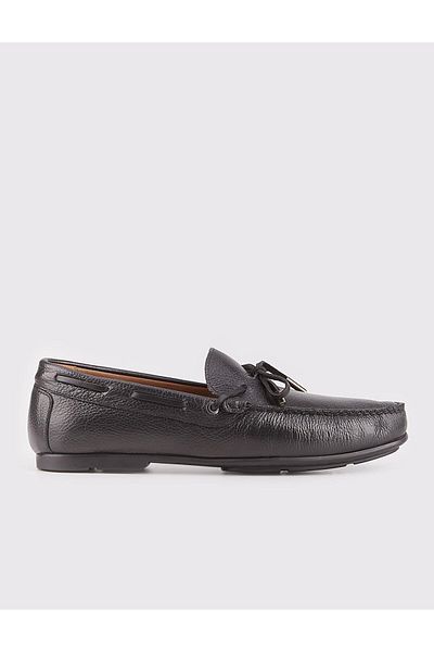 Cabani Genuine Leather Black Men's Loafer Shoes with Bow Detail