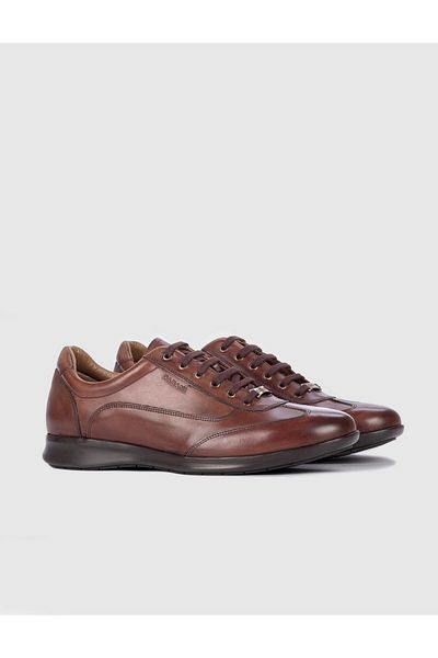 Cabani Rubber Sole Genuine Leather Brown Lace-Up Men's Casual Shoes