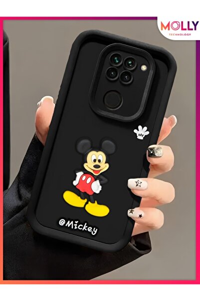 Molly Xiaomi Redmi Note 9 İçin Siyah Kenarları Kalın 3d Kabartmalı Sevimli Mickey Silikon Kılıf