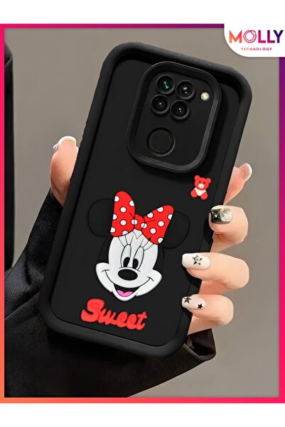 Molly Xiaomi Redmi Note 9 İçin Siyah Kenarları Kalın 3d Kabartmalı Sevimli Mi...