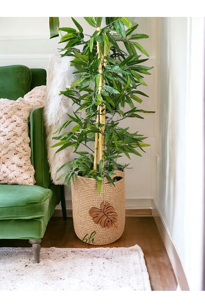 Bohemahomedecor Плетена кошница от юта, органайзер за саксии за цветя, декоративна кошница, държач за саксии за цветя