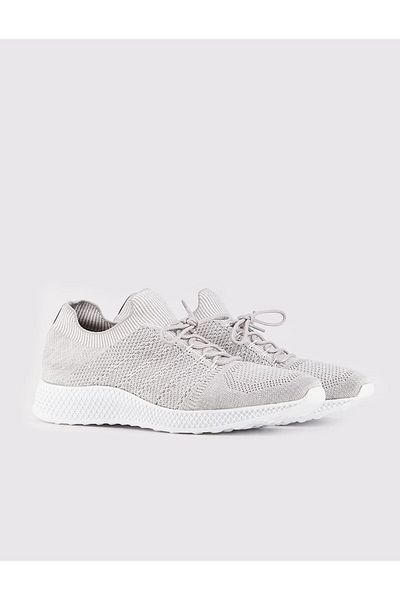 Cabani Detailed Knitwear Gray Lace-Up Men's Sports Shoes