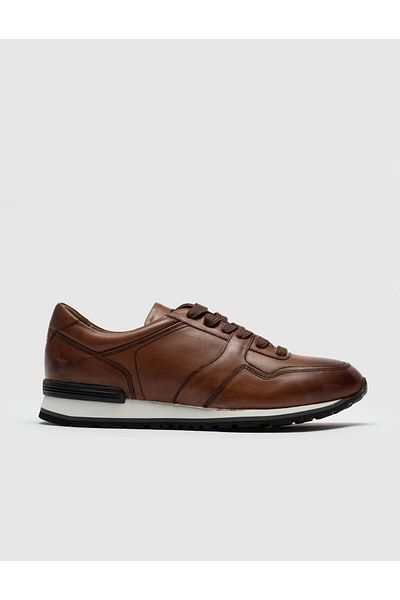 Cabani Latex Sole Genuine Leather Tan Lace-Up Men's Sports Shoes