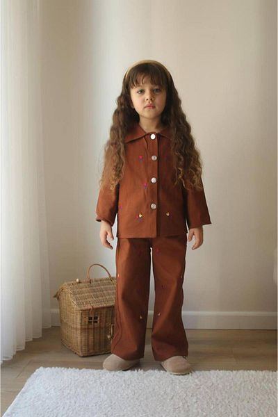 KOKOŞ BEBEK Girl's Wide Leg Floral Detailed Set