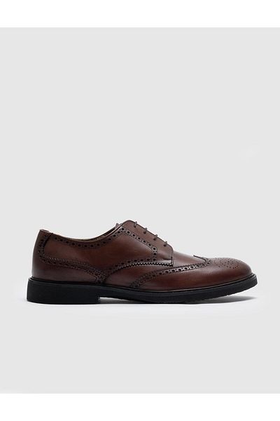 Cabani Summer Genuine Leather Brown Lace-Up Men's Casual Shoes