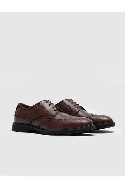 Cabani Summer Genuine Leather Brown Lace-Up Men's Casual Shoes
