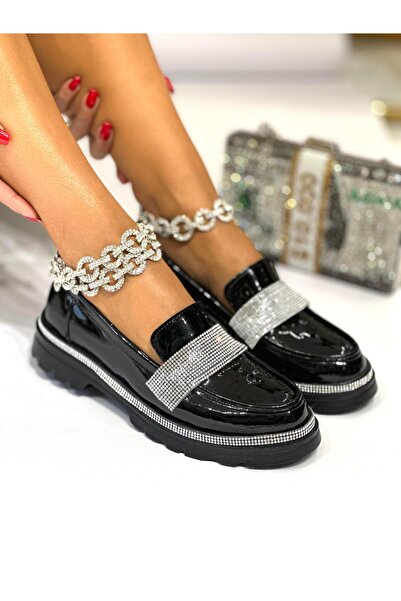 Giydim Gidiyor Μαύρο λουστρίνι μοκασίνια - Zuhale Zuhal με λεπτομέρεια από κρ...