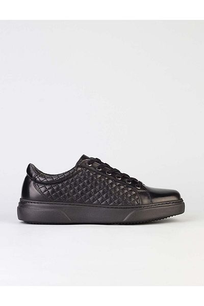 Cabani Genuine Leather Black Lace-Up Men's Sports Shoes