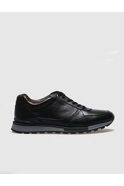 Cabani Genuine Leather Black Lace-Up Men's Sports Shoes