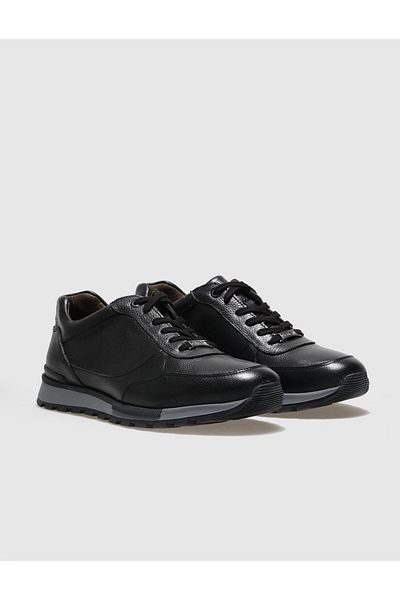 Cabani Genuine Leather Black Lace-Up Men's Sports Shoes