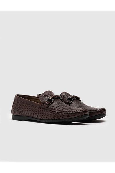 Cabani Genuine Leather Men's Loafer Shoes with Brown Belt Accessories