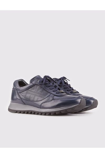 Cabani Genuine Leather Navy Blue Lace-Up Men's Casual Shoes