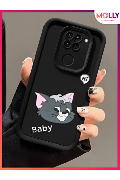 Molly Xiaomi Redmi Note 9 İçin Siyah Kenarları Kalın 3d Kabartmalı Sevimli To...
