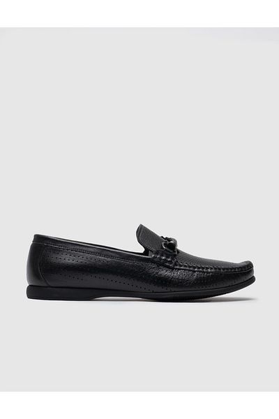 Cabani Leather Lining Rubber Sole Genuine Leather Black Men's Loafer