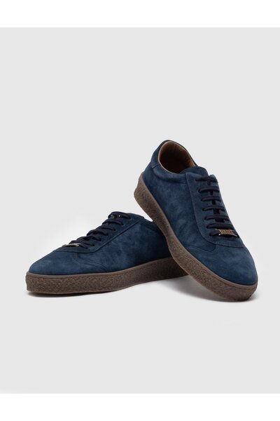 Cabani Ανδρικά αθλητικά παπούτσια με λαστιχένια σόλα από γνήσιο δέρμα Navy Blue Lace-Up