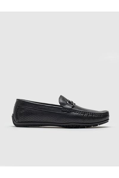 Cabani Buckle Detailed Genuine Leather Black Men's Loafer Shoes