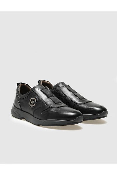 Cabani Black Genuine Leather Men's Sports Shoes