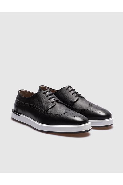 Cabani Genuine Leather Black Lace-Up Men's Casual Shoes