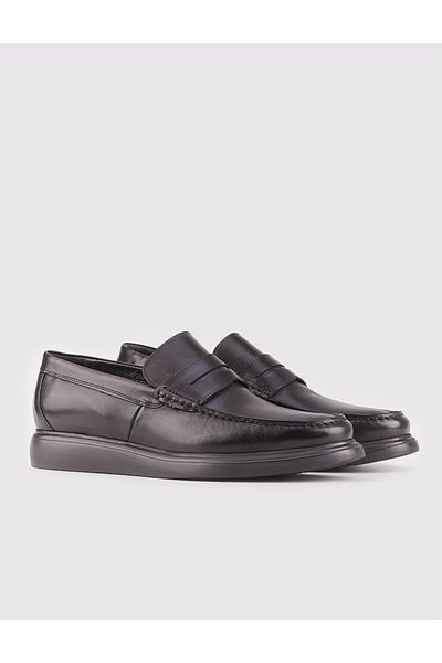 Cabani Genuine Leather Black Belted Men's Casual Loafer Shoes