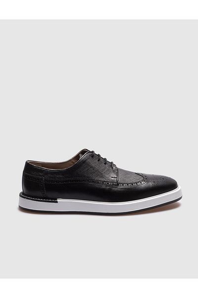 Cabani Genuine Leather Black Lace-Up Men's Casual Shoes