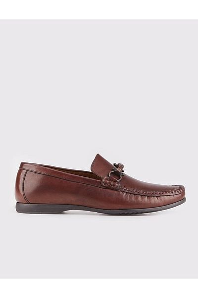 Cabani Genuine Leather Brown Men's Loafer Shoes with Buckle Detail