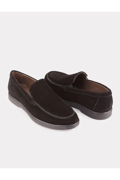 Cabani Men's Suede Genuine Leather Light Rubber Sole Black Casual Shoes