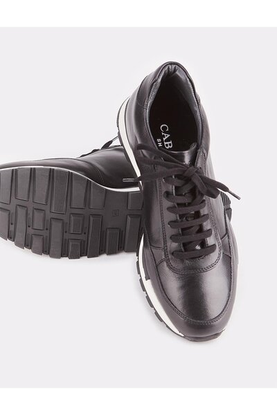 Cabani Hakiki Deri Siyah Kürklü Erkek Bağcıklı Spor Ayakkabı