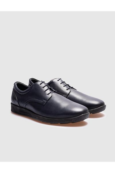 Cabani Genuine Leather Navy Blue Lace-Up Men's Casual Shoes