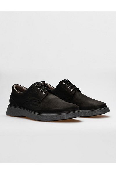 Cabani Genuine Leather Black Nubuck Lace-Up Men's Casual Shoes