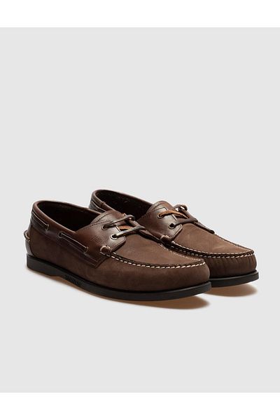 Cabani Genuine Leather Brown Lace-Up Men's Boat Shoes