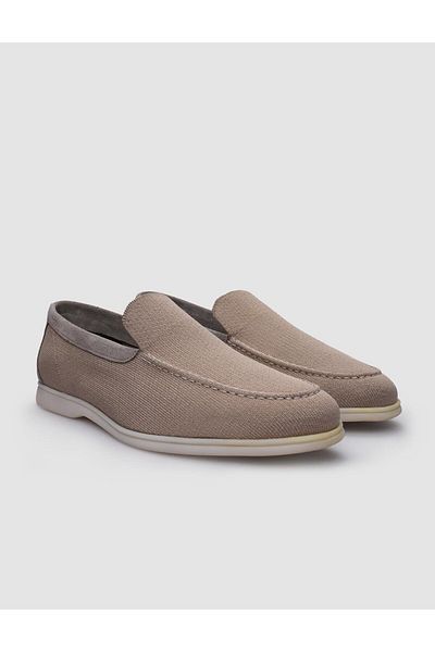 Cabani Beige Knitwear Men's Loafer - Genuine Leather Detailed