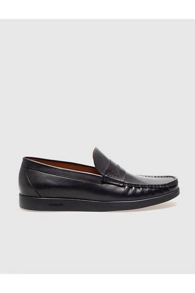 Cabani Genuine Leather Black Belted Men's Casual Shoes