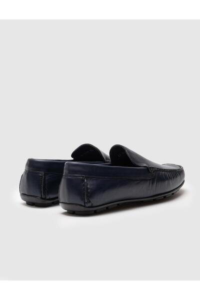 Cabani Stitched Genuine Leather Navy Blue Men's Loafer