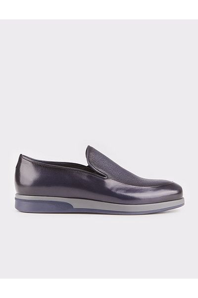 Cabani Genuine Leather Special Design Navy Blue Men's Classic Shoes