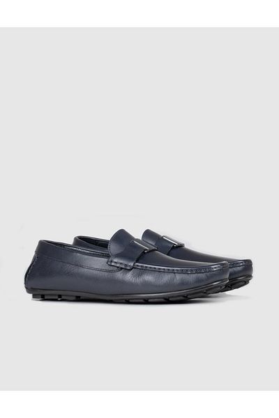 Cabani Navy Blue Genuine Leather Men's Sports Shoes
