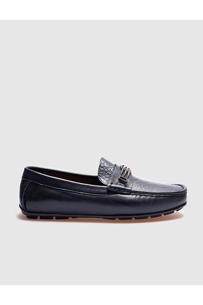 Cabani Navy Blue Genuine Leather Men's Loafer Shoes