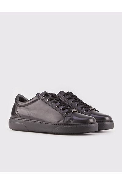 Cabani Genuine Leather Black Lace-Up Men's Sports Shoes