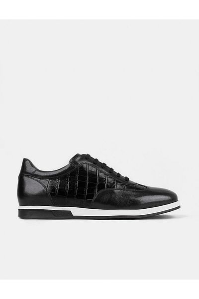 Cabani Rubber Sole Genuine Leather Black Lace-Up Men's Casual Shoes