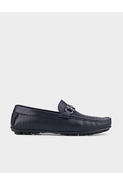 Cabani Genuine Leather Men's Navy Blue Loafer Shoes