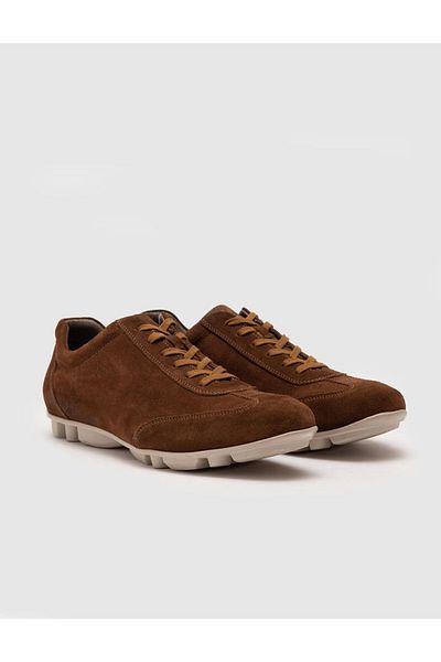 Cabani Genuine Leather Tan Suede Lace-up Men's Casual Shoes
