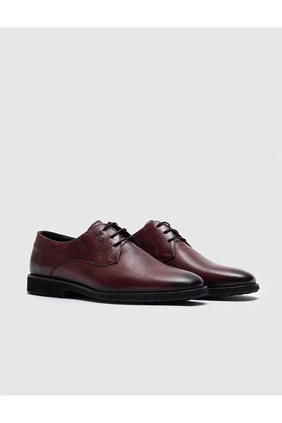 Cabani Genuine Leather Claret Red Lace-Up Men's Casual Shoes