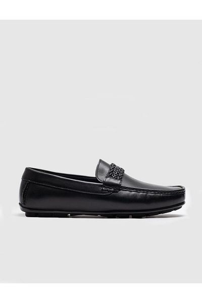 Cabani Genuine Leather Black Buckle Men's Loafer
